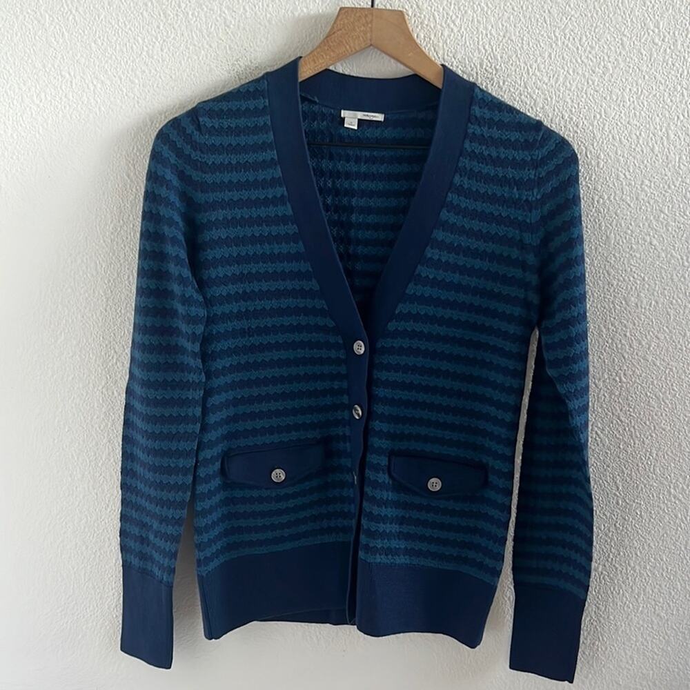 Halogen 100% Merino Wool Blue Artsy Cardigan Sweater Small